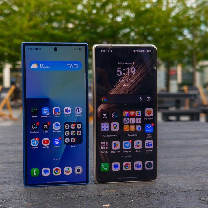 Galaxy Z Fold 7 Blue and Honor Magic V5 Ivory Cover Screen