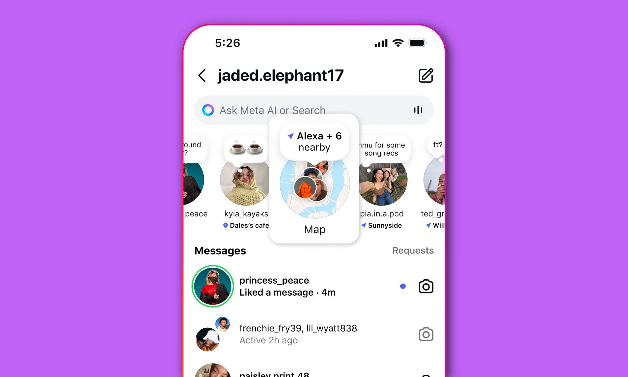 Location sharing in Instagram.