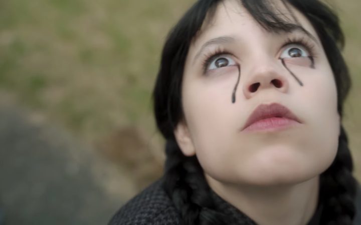 Jenna Ortega crying black tears in Wednesday season 2.