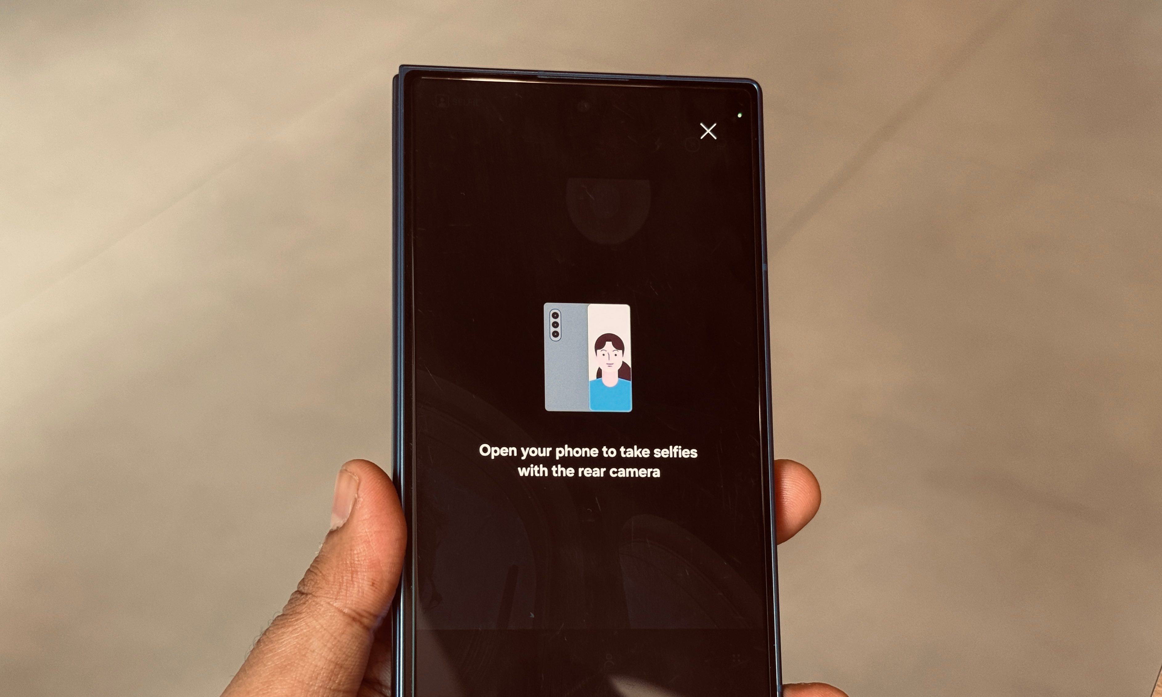 Setting up rear camera for selfie on Samsung Galaxy Z Fold 7.