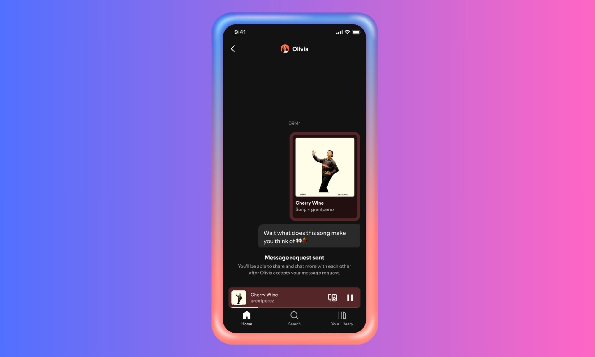 A look at Spotify’s new Messages feature in action.