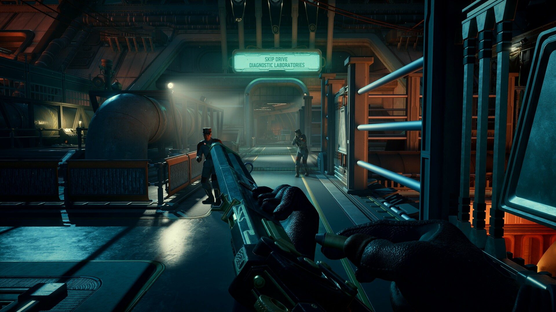 A gunfight in The Outer Worlds 2.