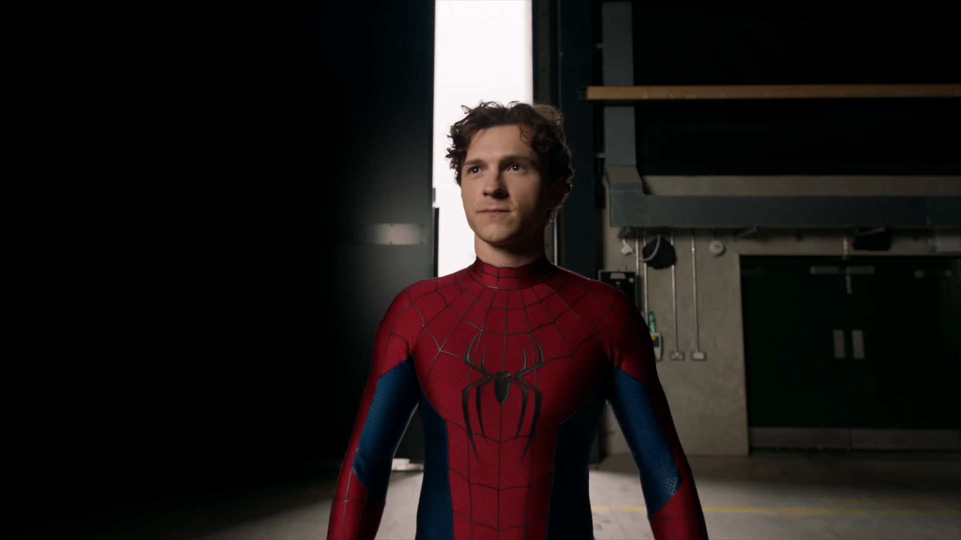 Tom Holland dressed as Spider-Man on the set of Spider-Man Brand New Day.