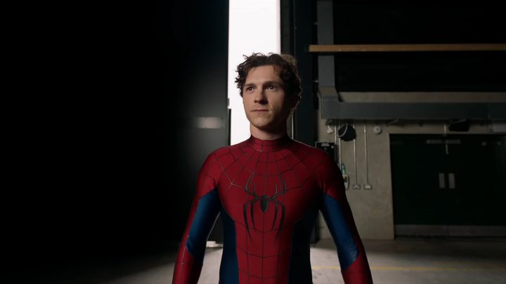 Tom Holland dressed as Spider-Man on the set of Spider-Man Brand New Day.