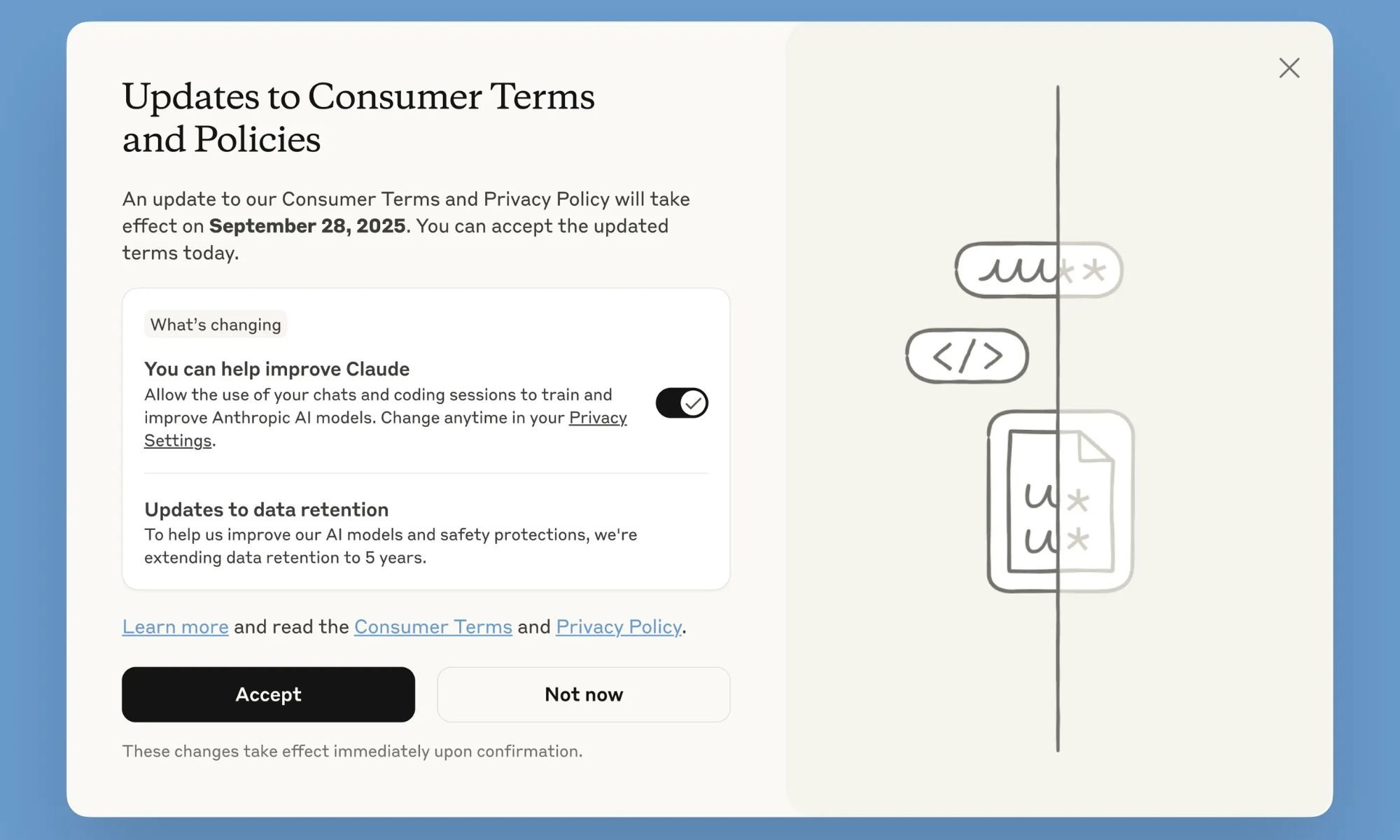 Screenshot of Anthropic policy change.
