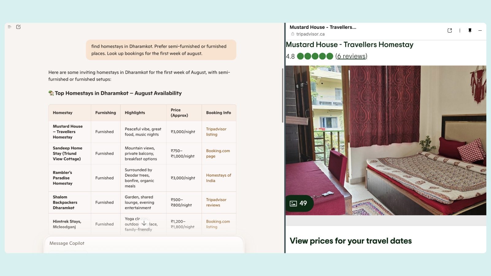 Using Copilot in Edge for making reservations.