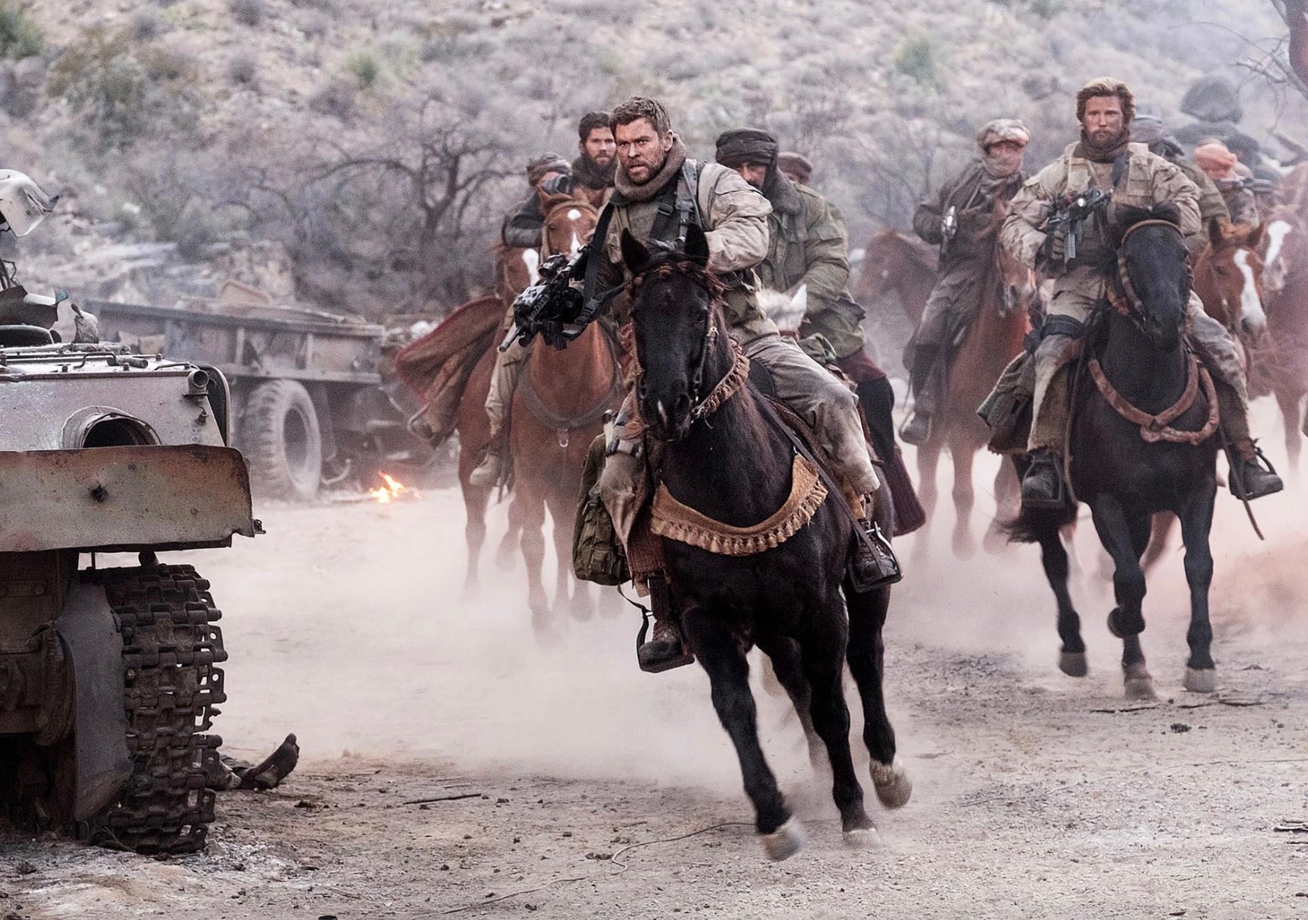 A group of soldiers on horseback.