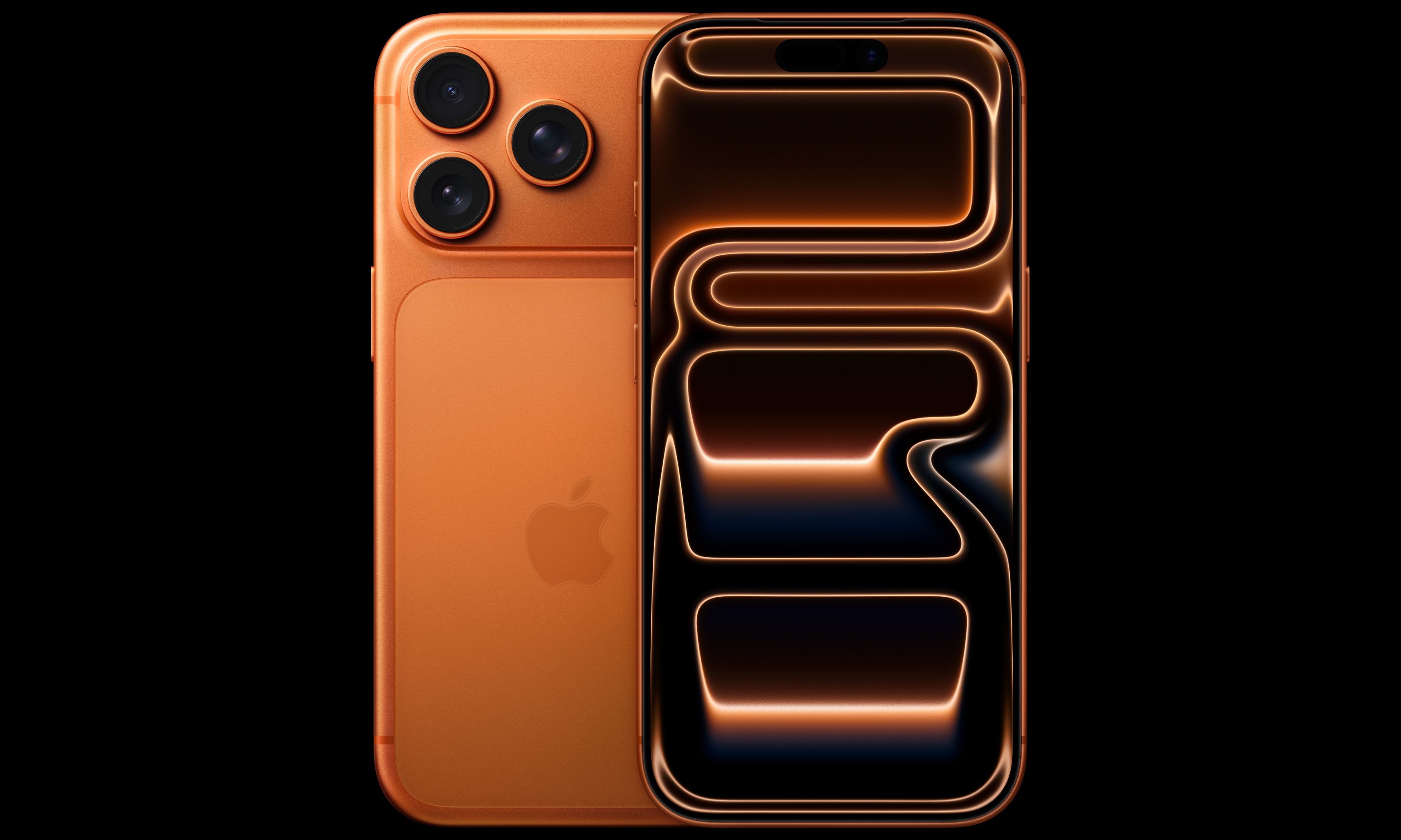 Front and rear view of the orange iPhone 17 Pro