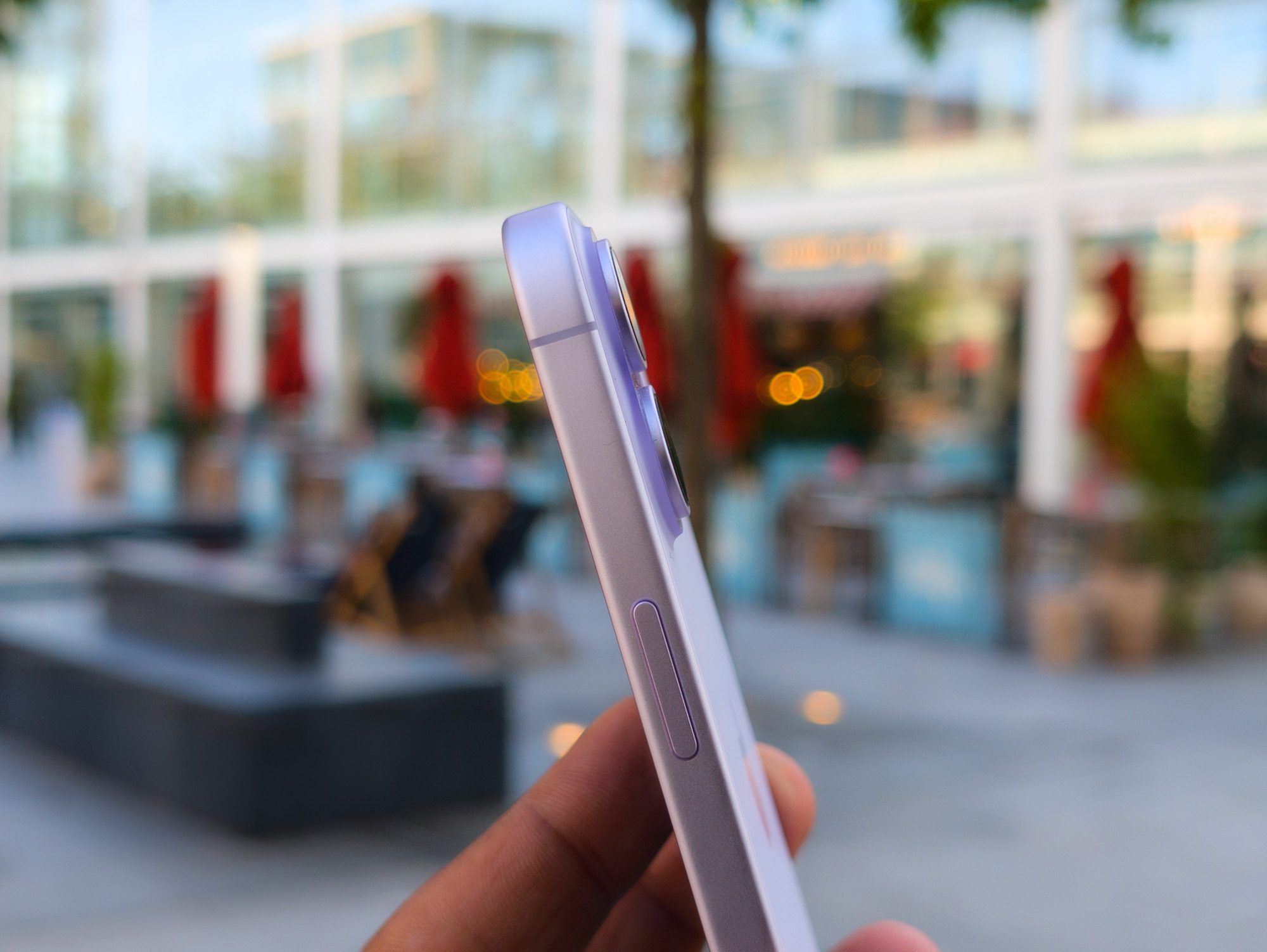 Side of the Apple iPhone 17 in lavender purple