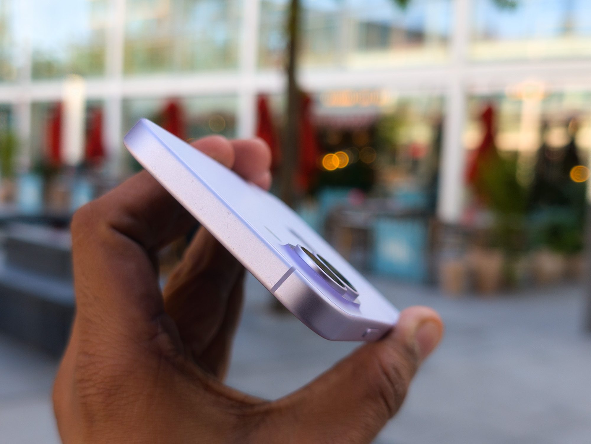 Camera bump on the Apple iPhone 17 in lavender purple
