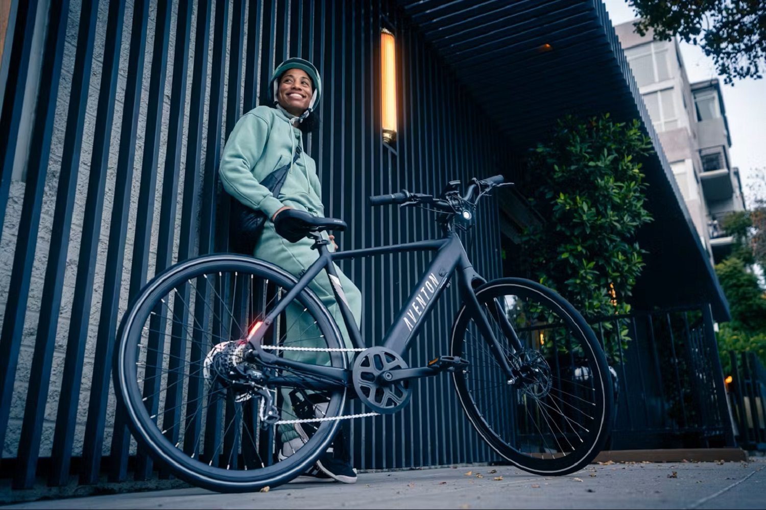 The Aventon Soltera 2.5 e-bike, parked outdoors.