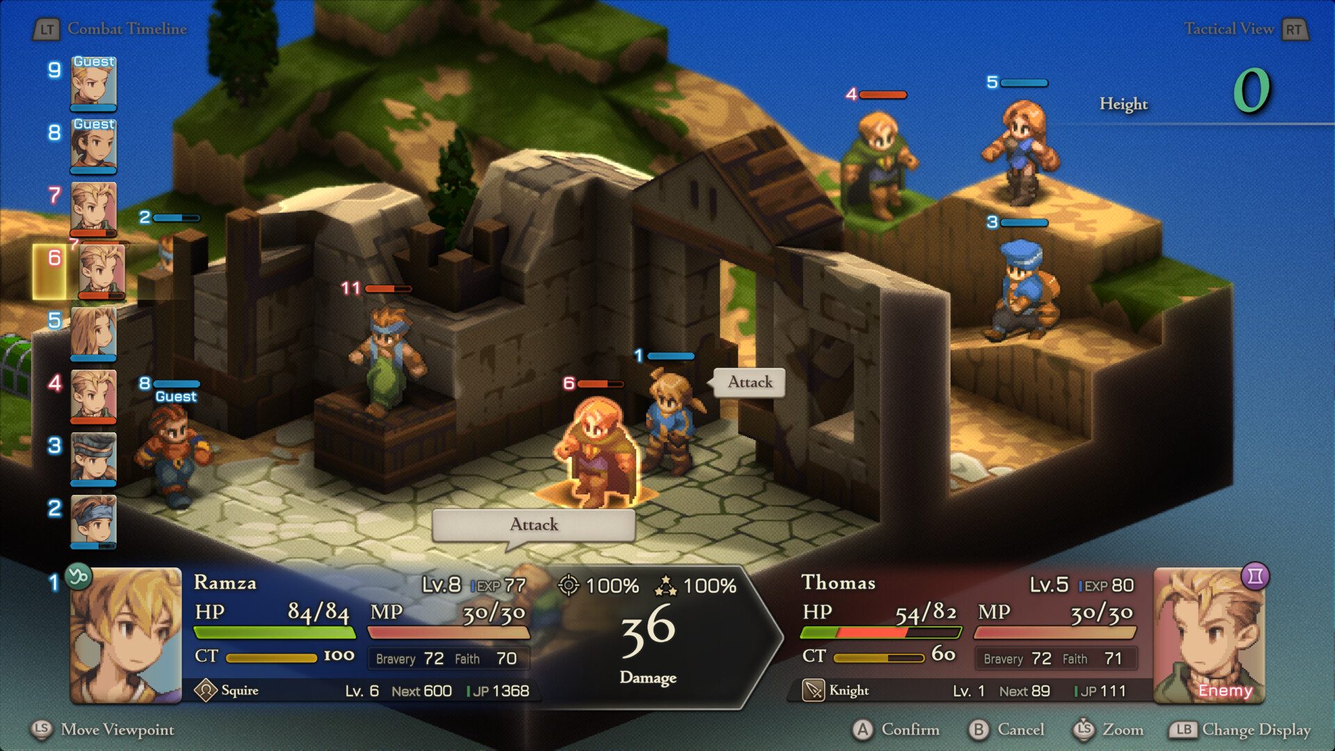 A battle screen in Final fantasy tactics.