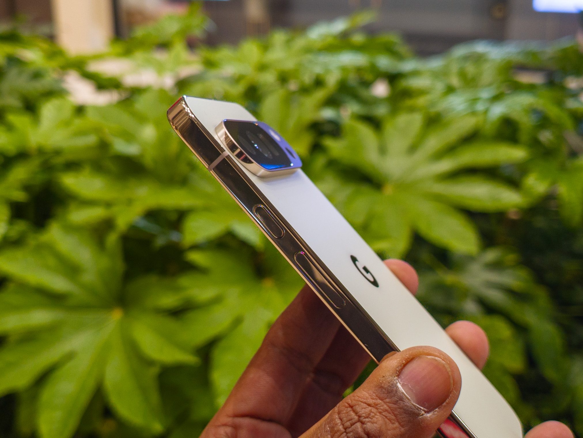 The side of the Google Pixel 10 Pro XL in Jade