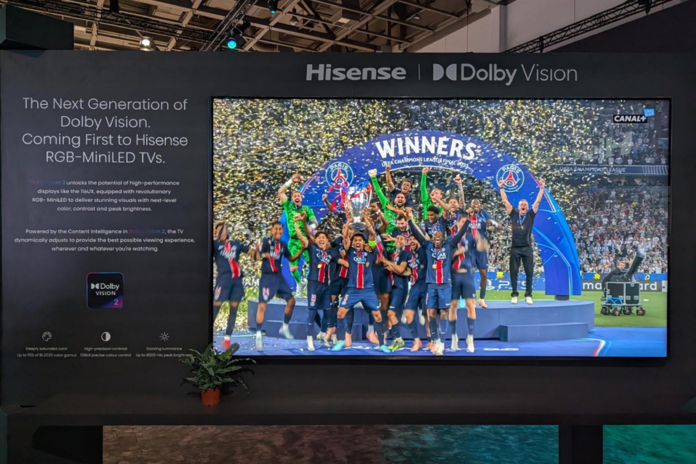 Hisense TV showing Dolby Vision 2 on stand at IFA 2025