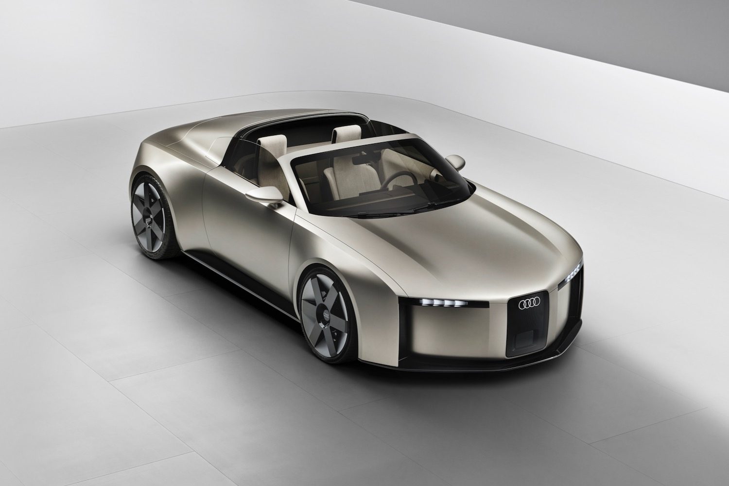 Overhead view of the Audi Concept C with its roof open.