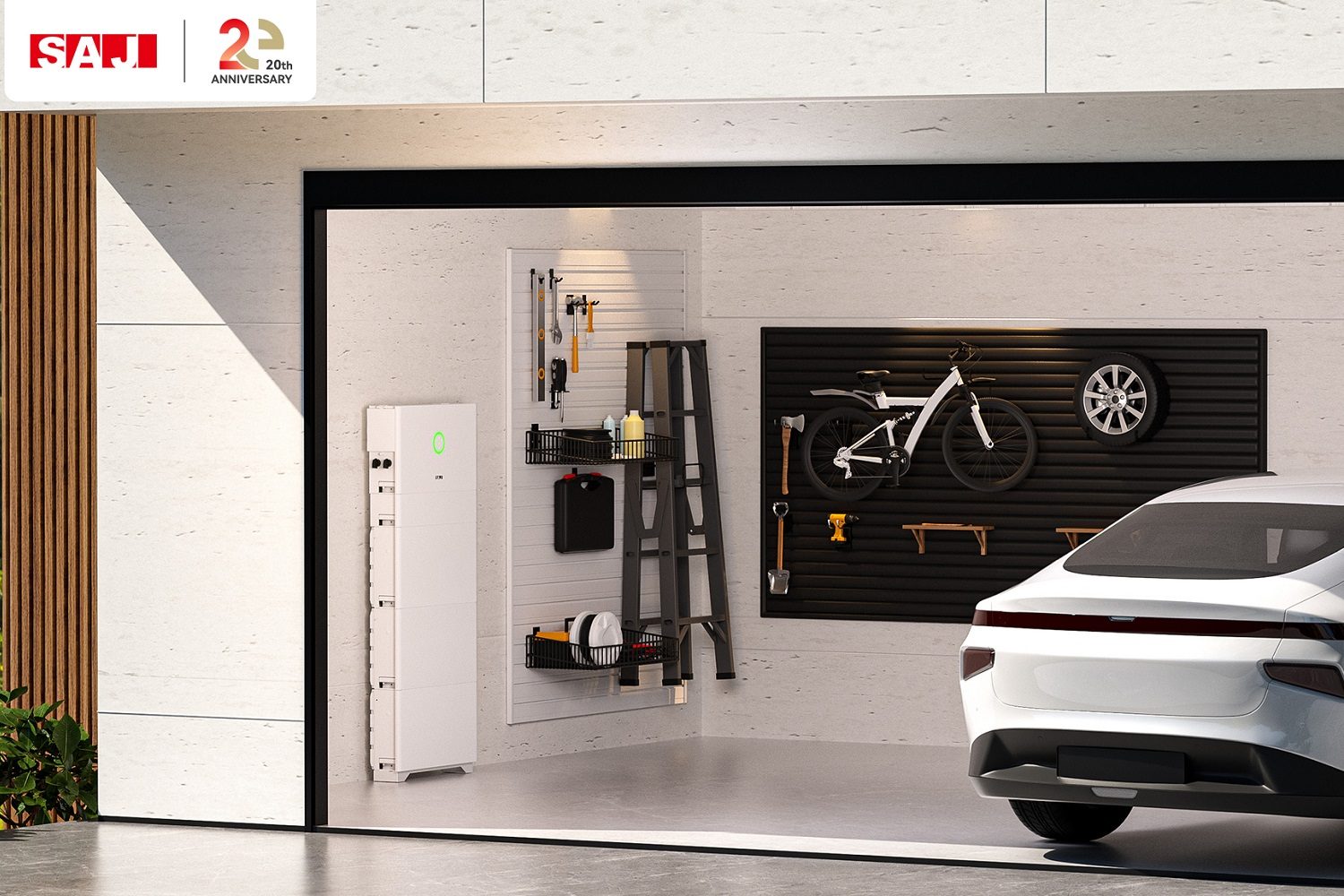 The SAJ HS3 home battery in the garage.