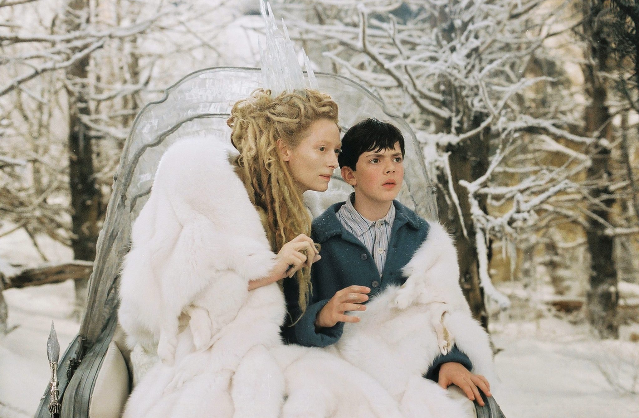 Tilda Swinton and Skandar Keynes in The Chronicles of Narnia.