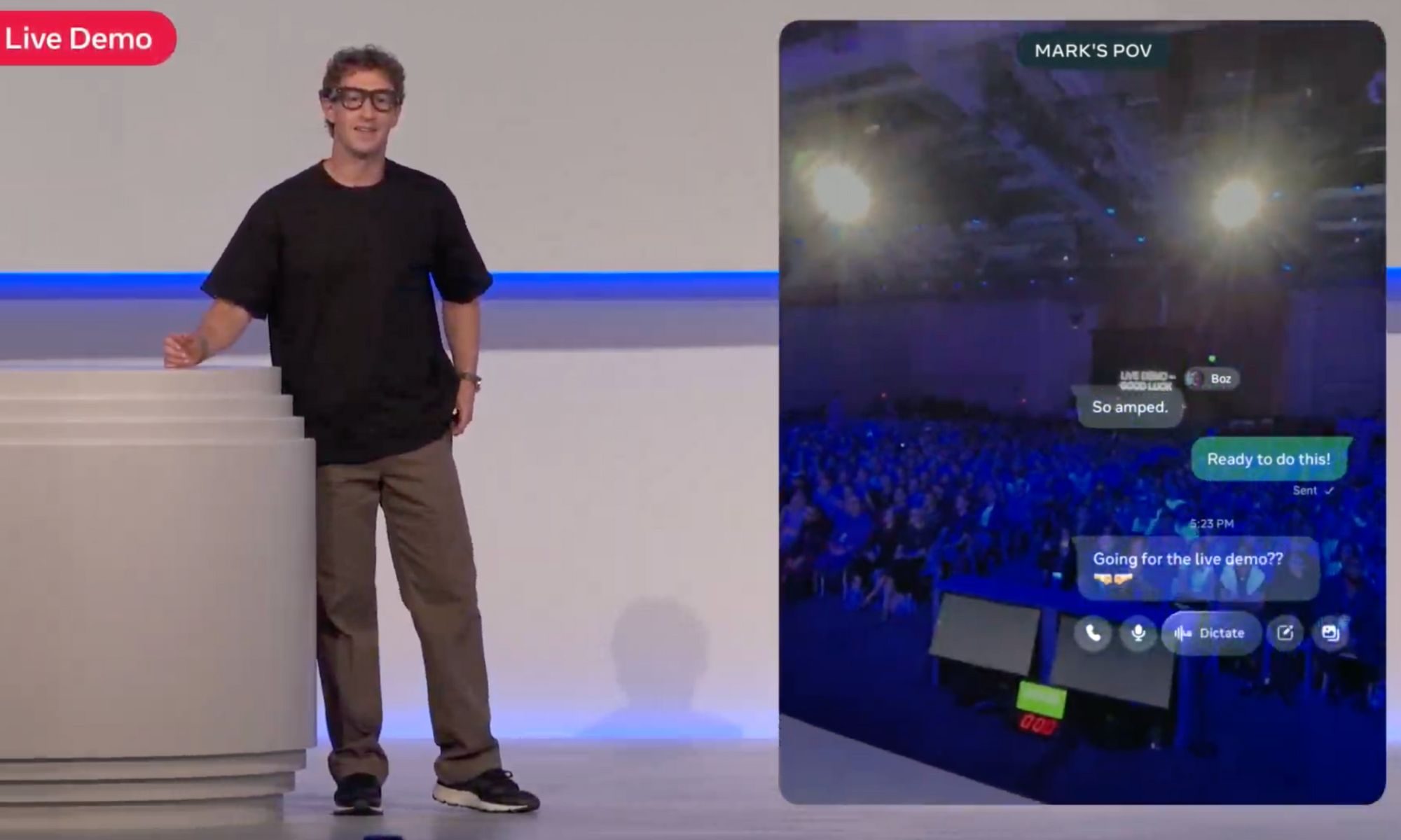 Zuckerberg wearing Meta Ray-Ban Display.