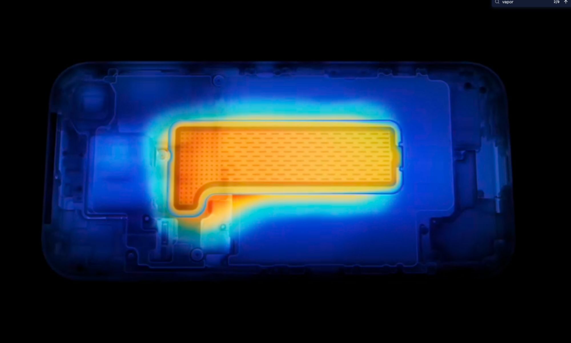 Vapor chamber inside the iPhone 17 Pro.
