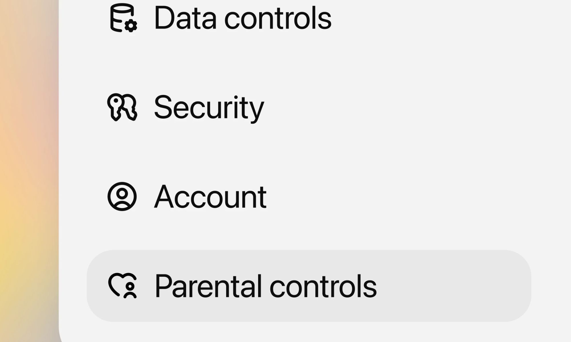 Accessing parental controls for ChatGPT.