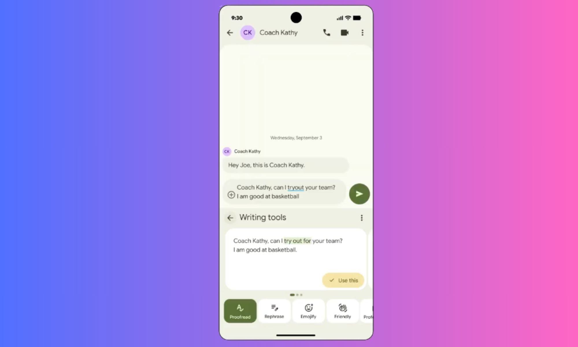 Writing Tools on Gboard