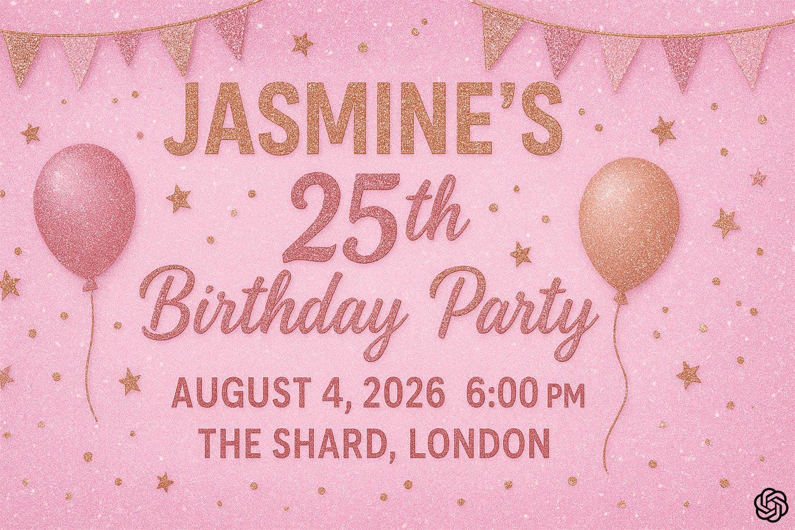 Birthday party invite generated by ChatGPT