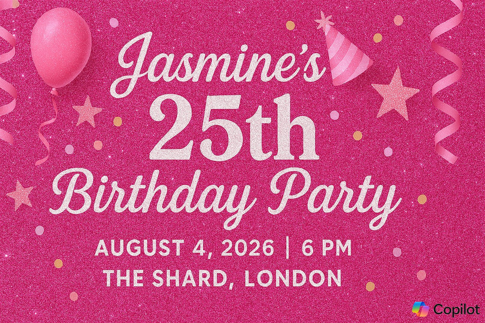 Birthday party invite generated by Copilot.