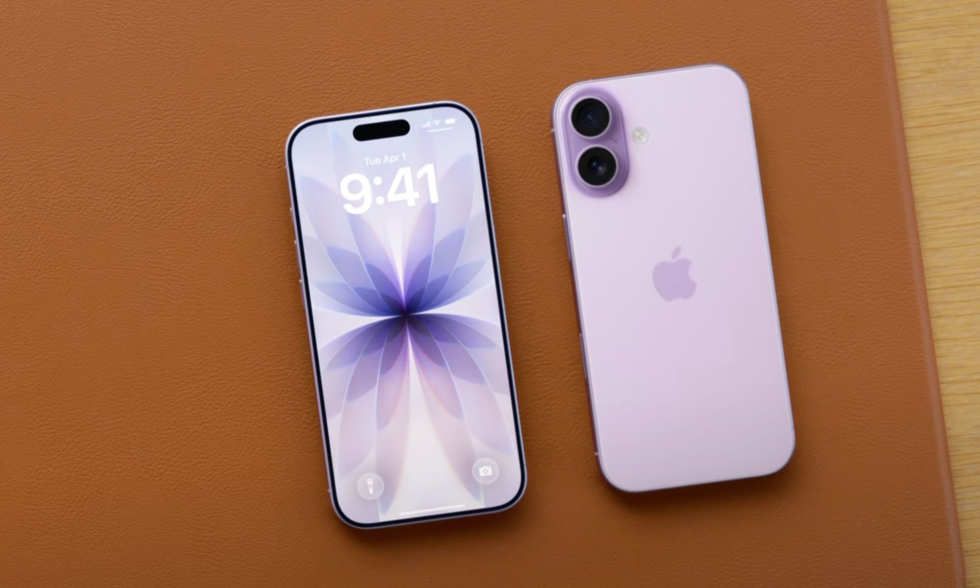 Table hosting an iPhone 17.