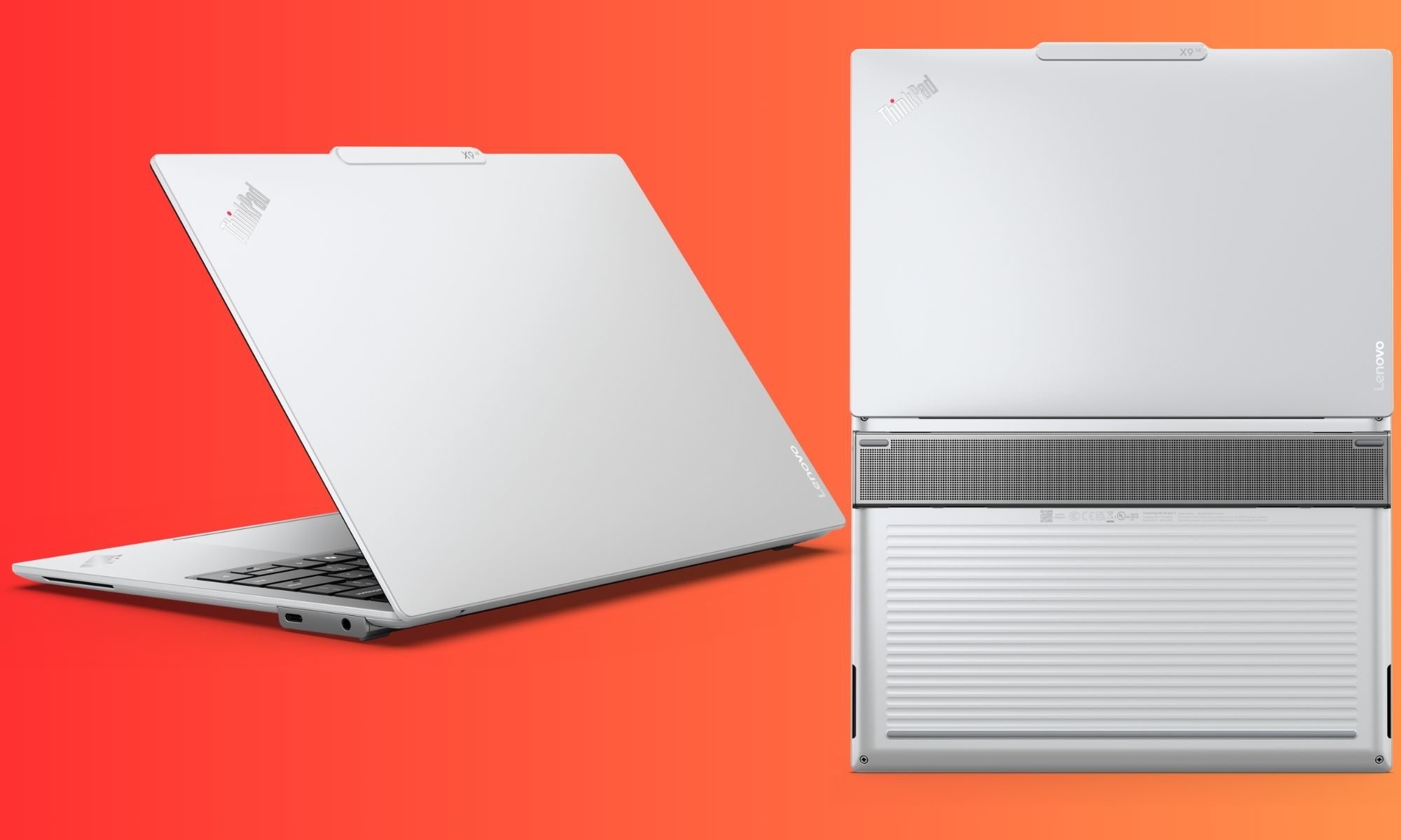 Front. and rear view of ThinkPad X9 Aura Edition in Glacier White.