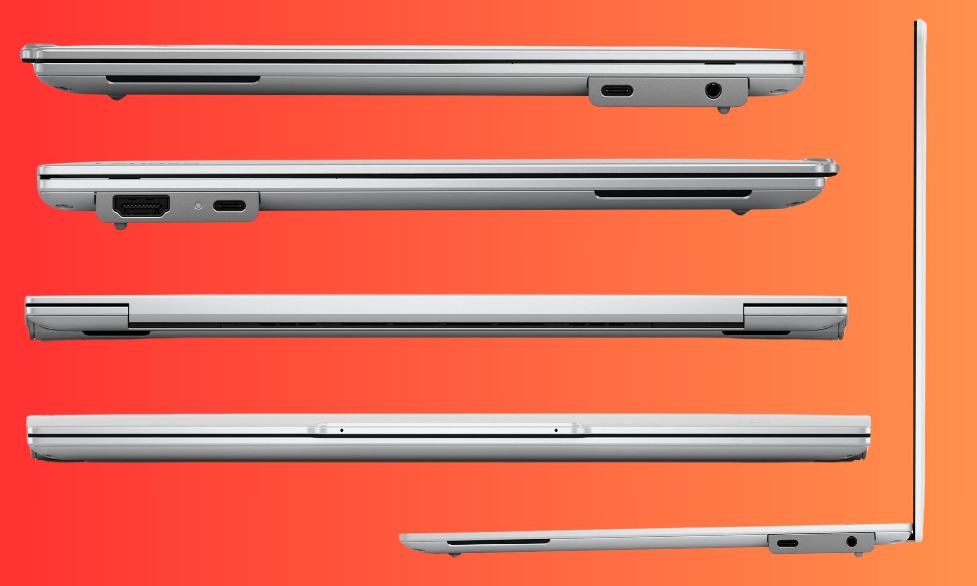 Side view of edges on the ThinkPad X9 Aura Edition in Glacier White.