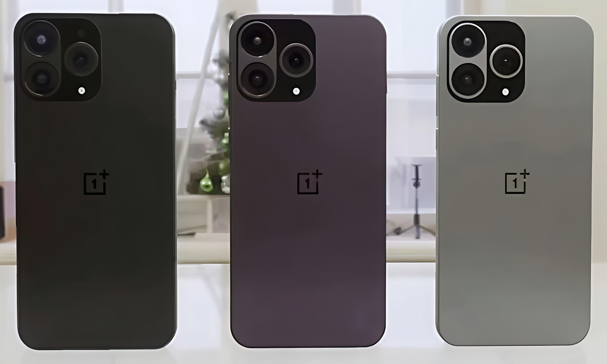 Leaked render of OnePlus 15 in three colors.