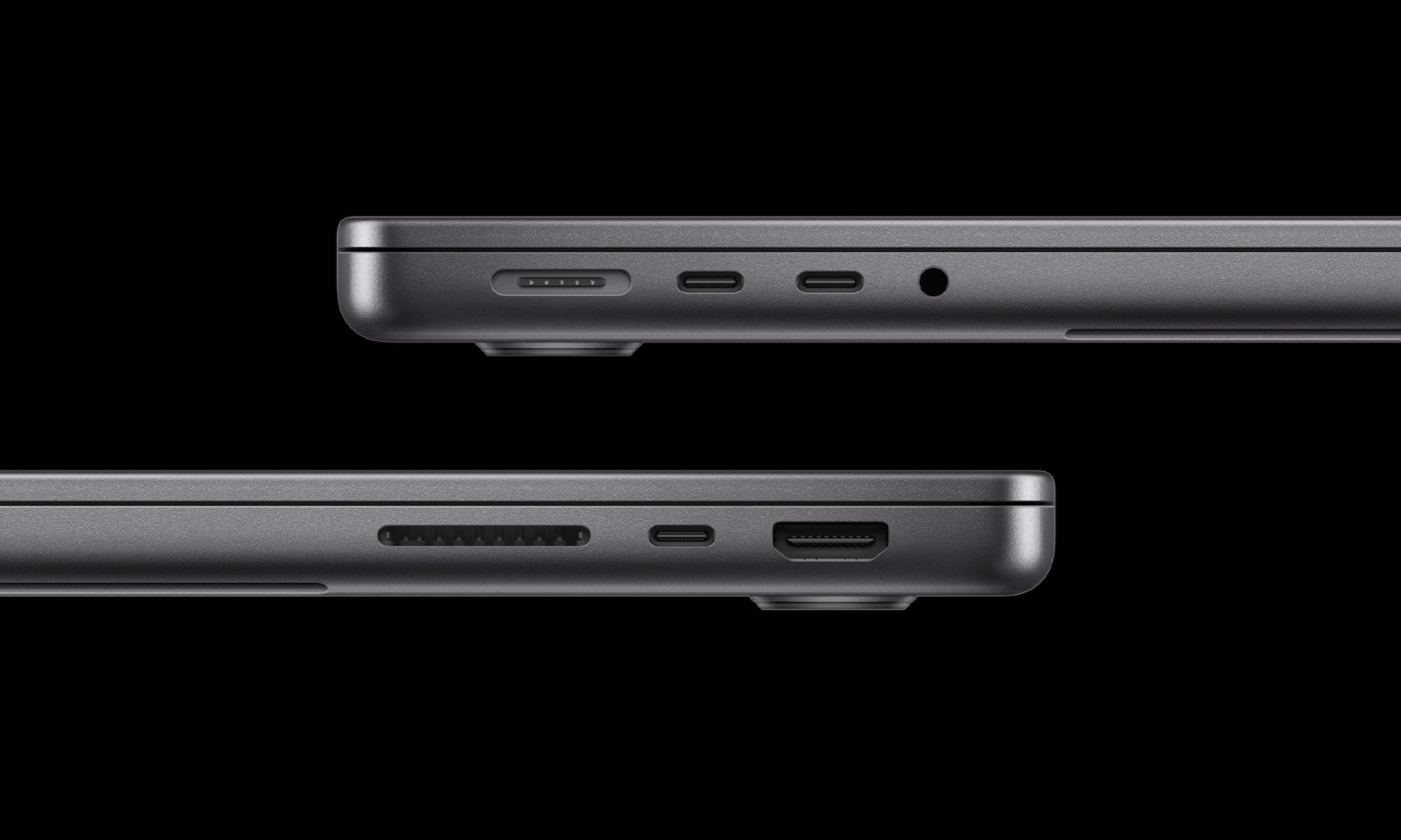 Picture of the I/O ports on the M5 MacBook Pro.