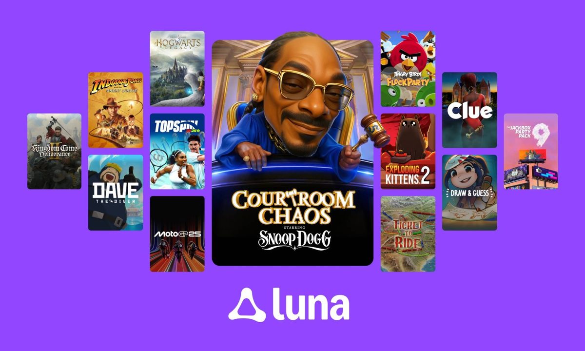 An image showcasing the new games included in Amazon's redesigned Luna cloud gaming service on a purple background.
