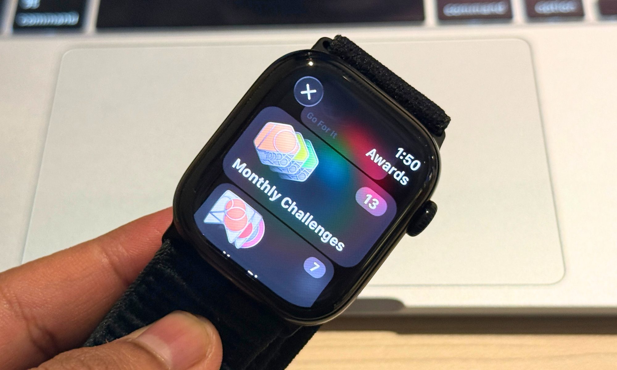 Picture of the Apple Watch monthly challenges section.