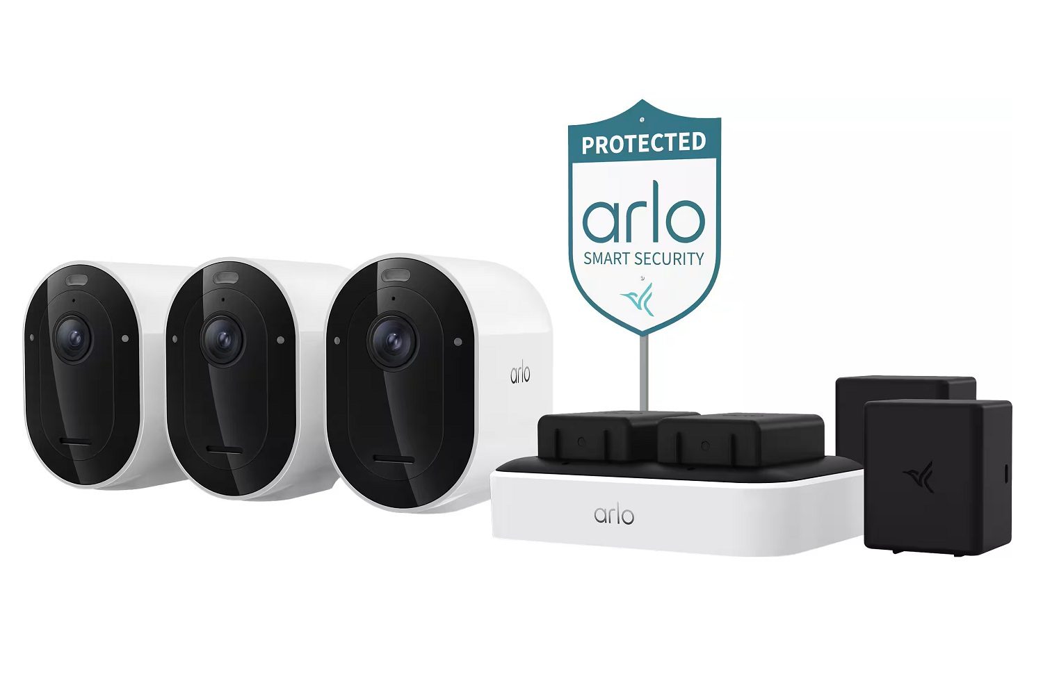 The contents of the Arlo Pro 6 security camera bundle.