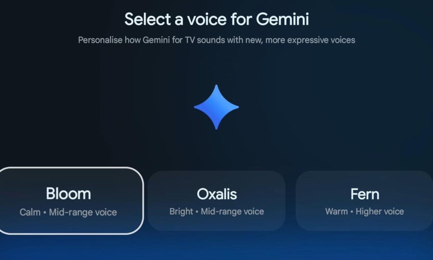 Image showing the fourth page of the Gemini for TV setup screen with voice options.