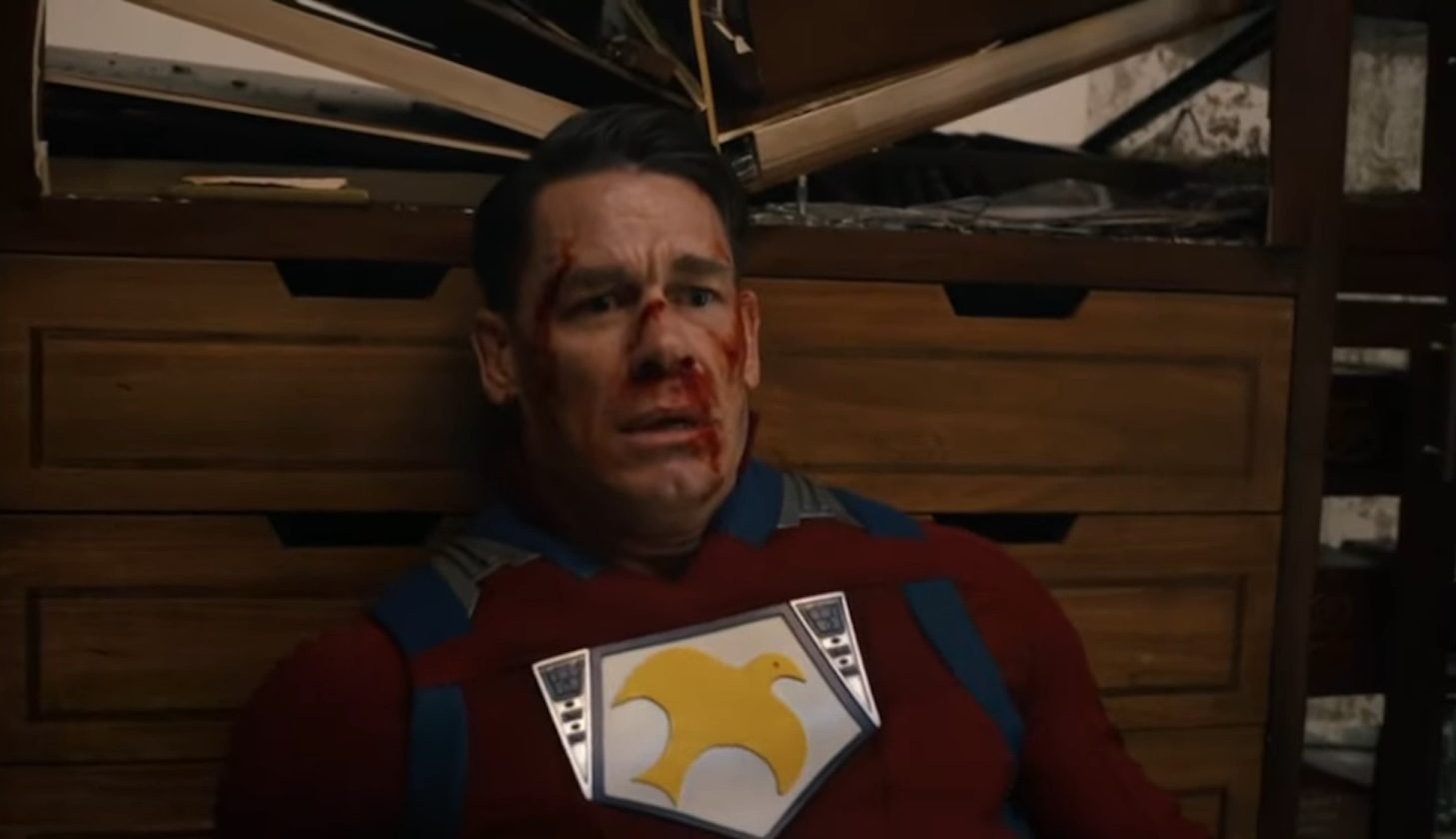 John Cena looking frightened in Peacemaker season 2.