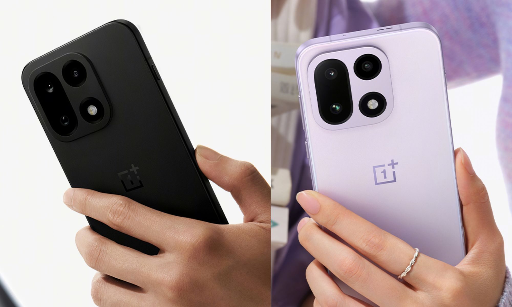 OnePlus 15 in black and purple.