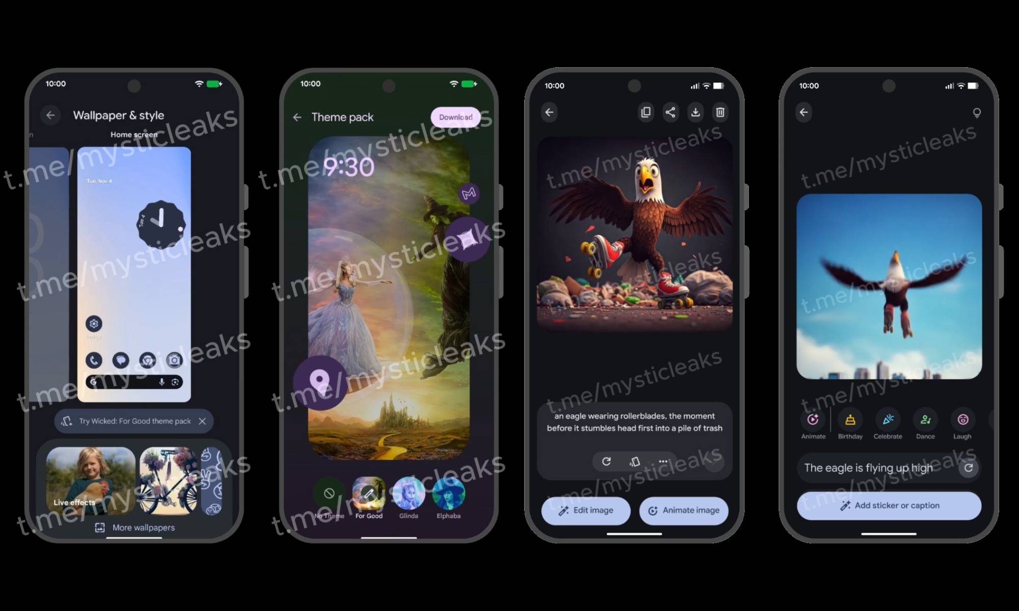 Screenshots showing leaked Pixel Theme Packs and Pixel Studio animate image feature.