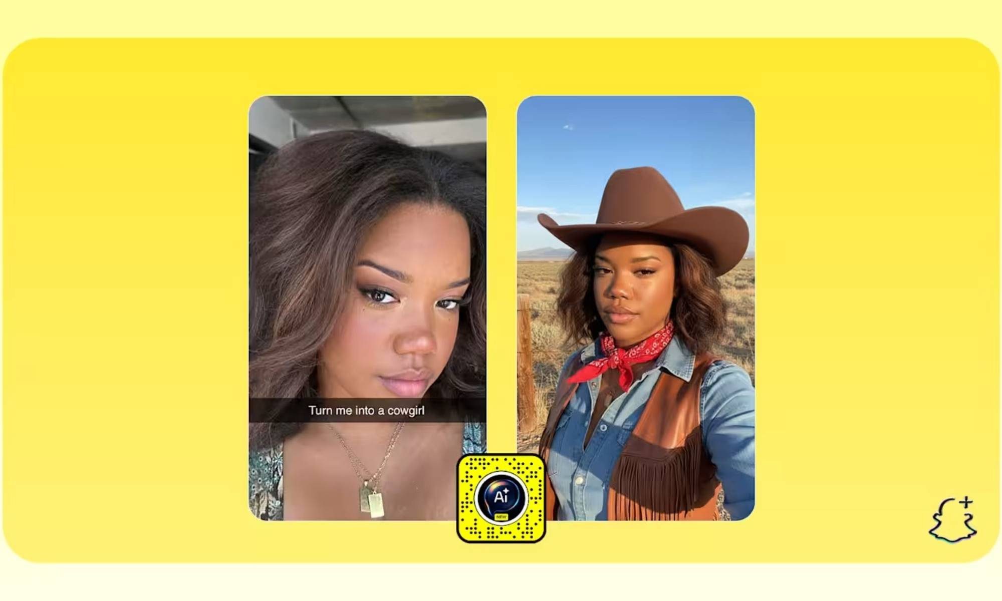 An illustration showcasing Snapchat's Imagine Lens editing a Snap with a custom prompt.