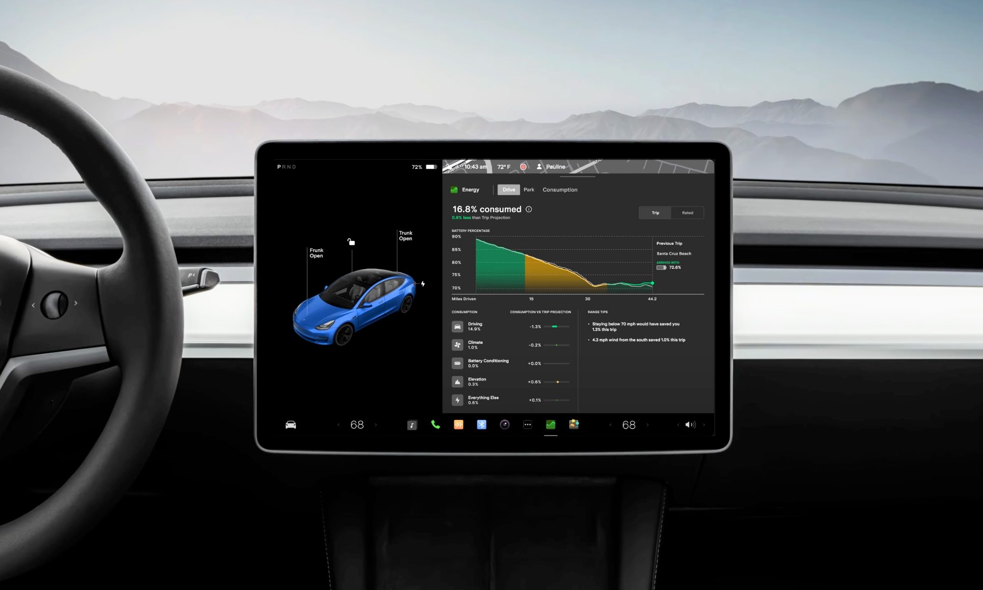 Tesla battery dashboard.