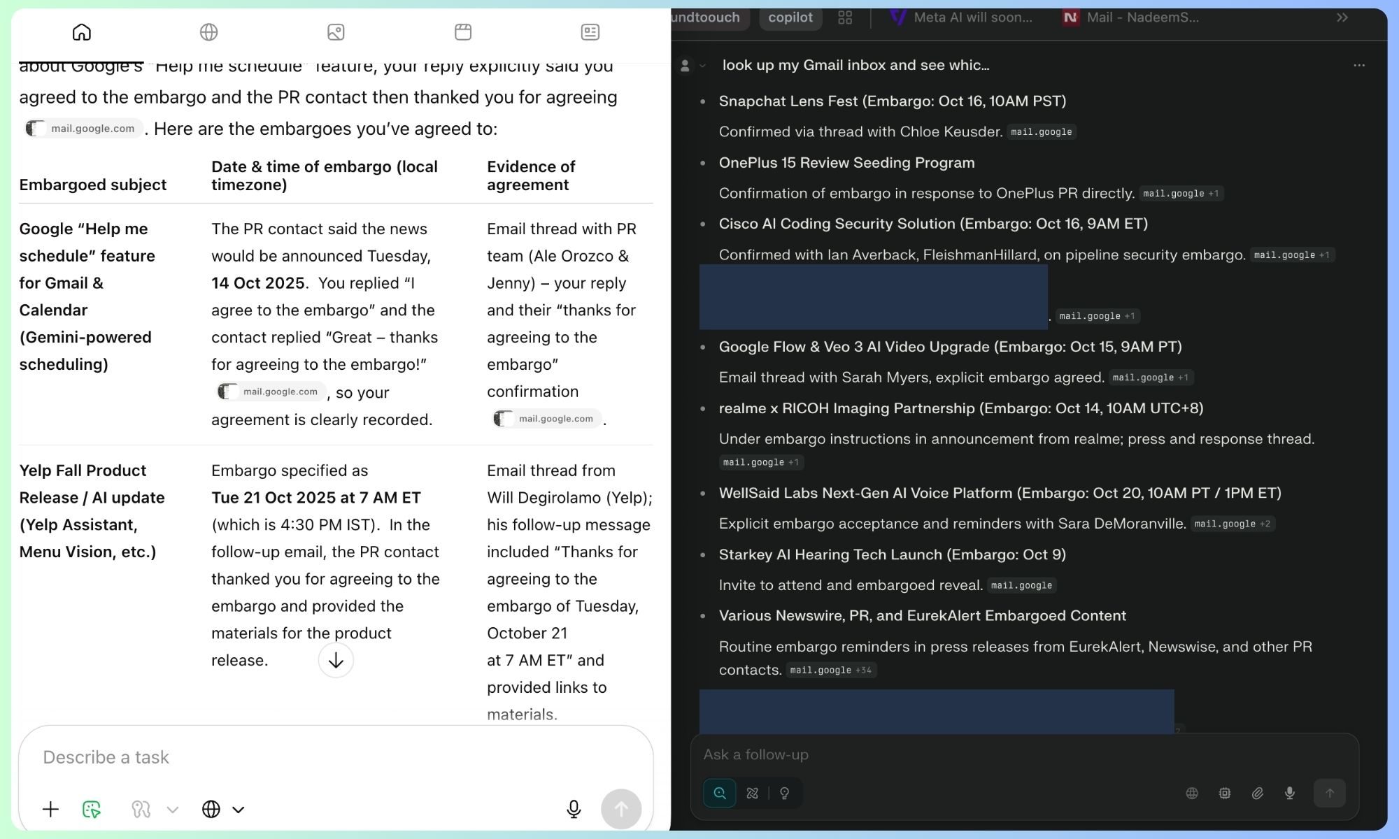 Comparison of ChatGPT Atlas browser and Comet.