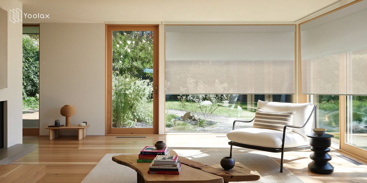 modern designed room with window shades