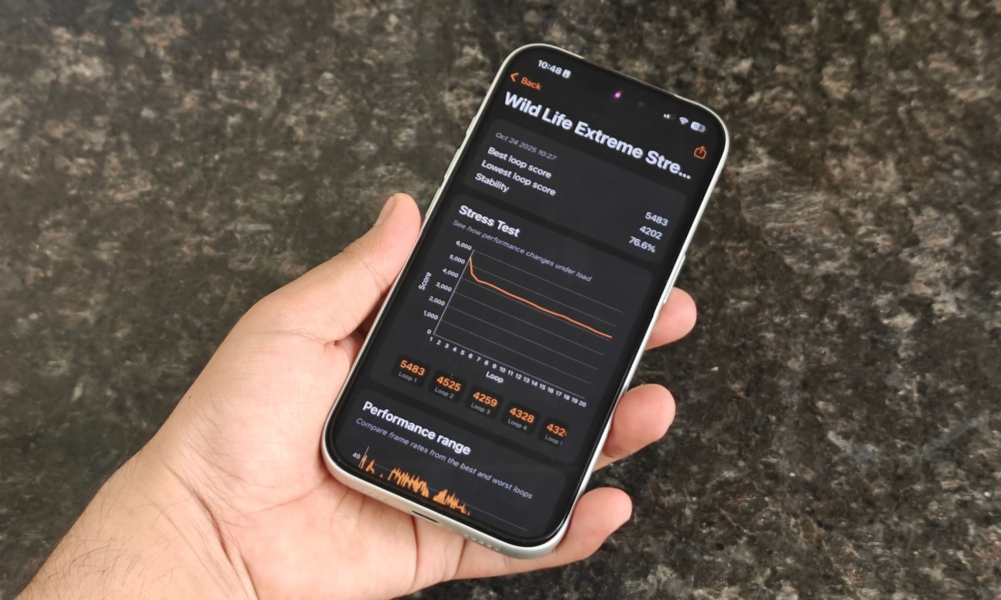 Benchmark test on iPhone 17 Pro.