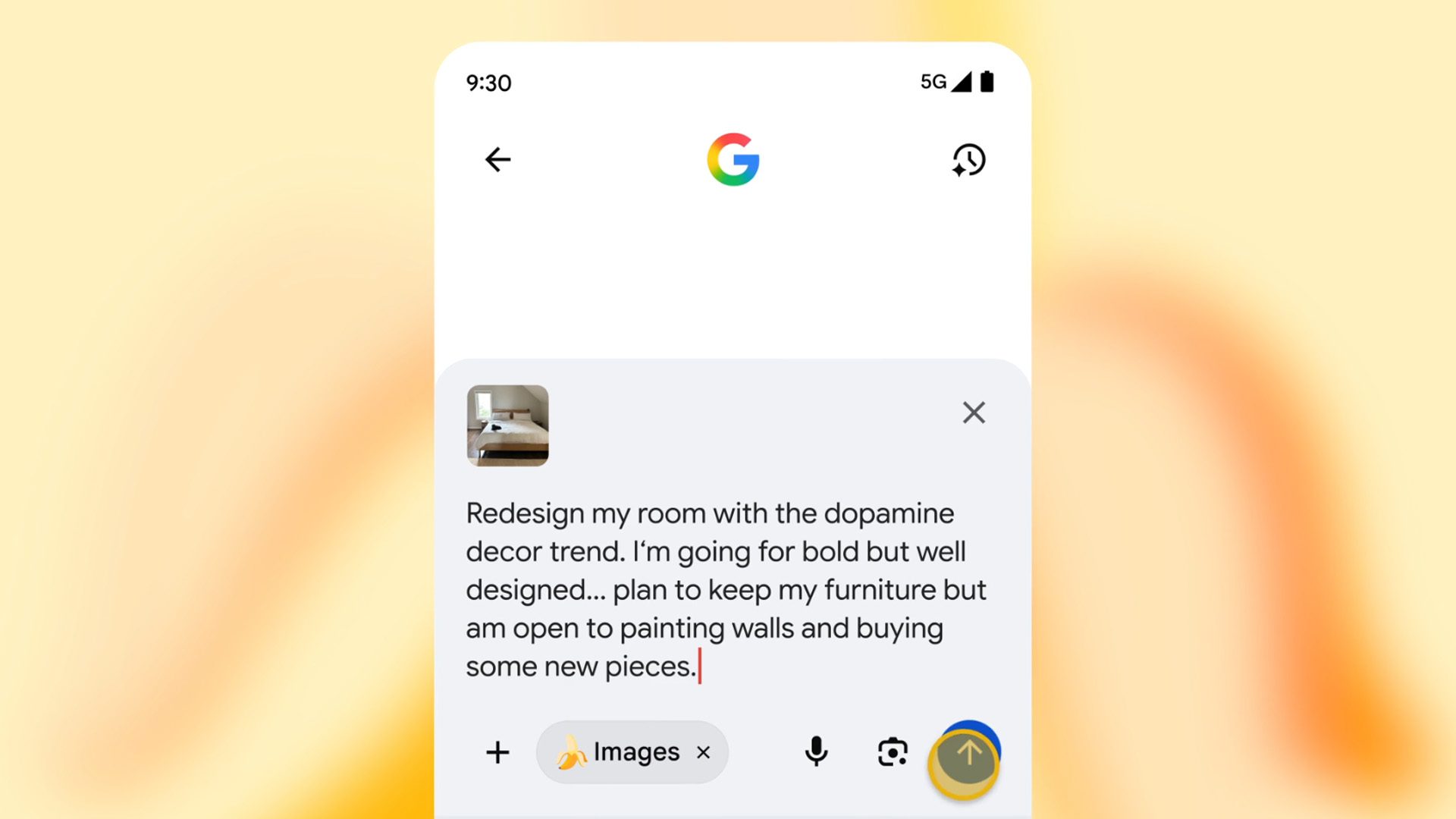 Nano Banana interface with a prompt asking for redecoration advice.