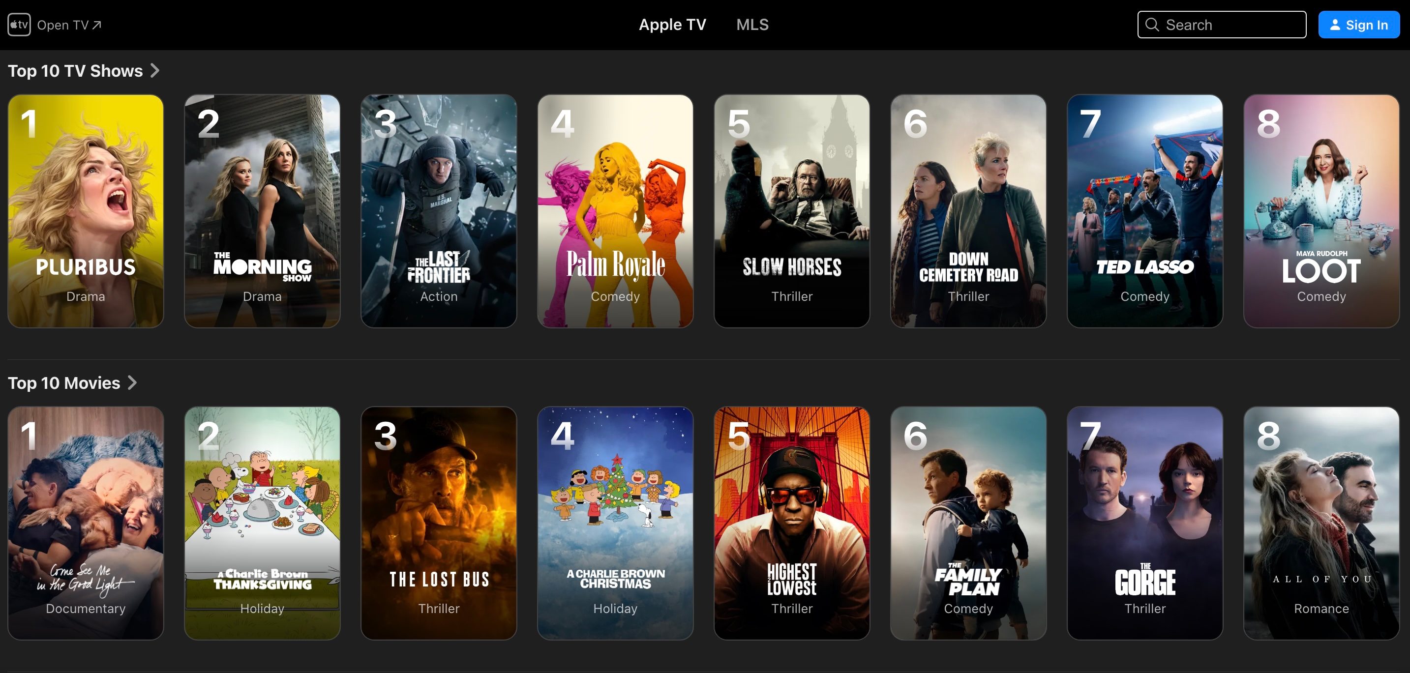 A screenshot of the Apple TV home page.