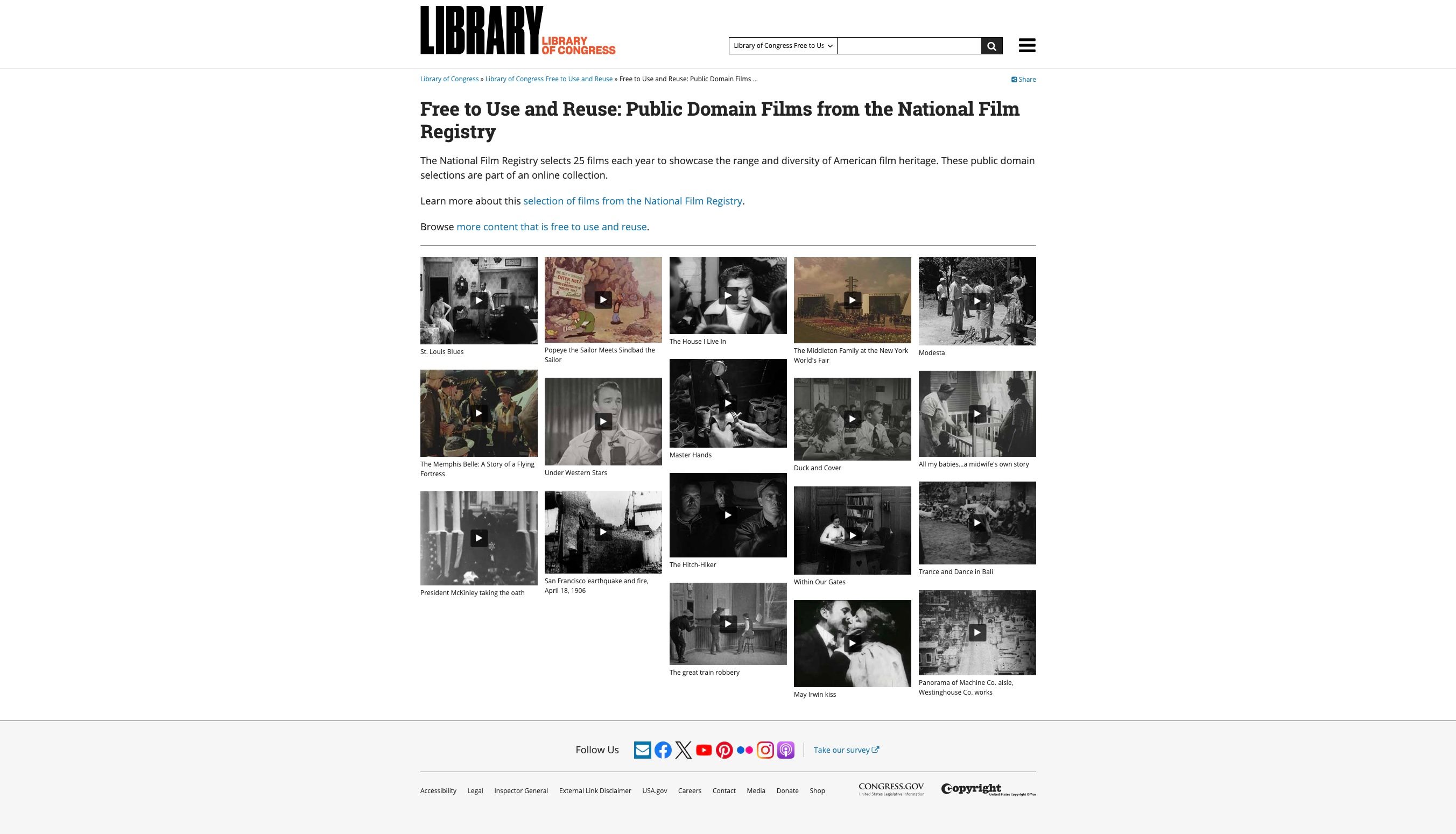 A screenshot of the Library of Congress website.