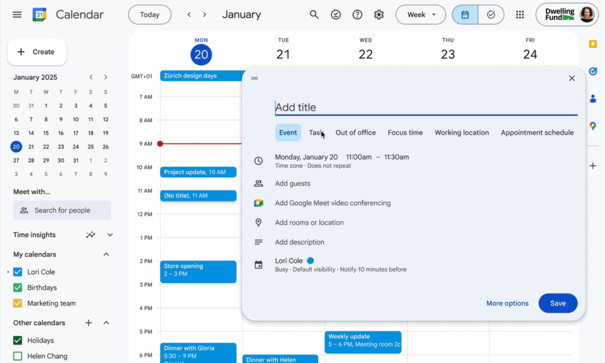 Google Calendar new Tasks feature screenshot.