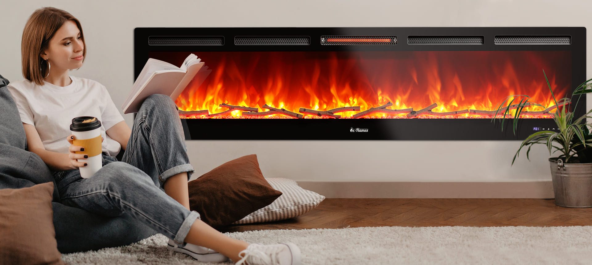 In Flames WiFi Smart Wall Mounted Electric Fireplace