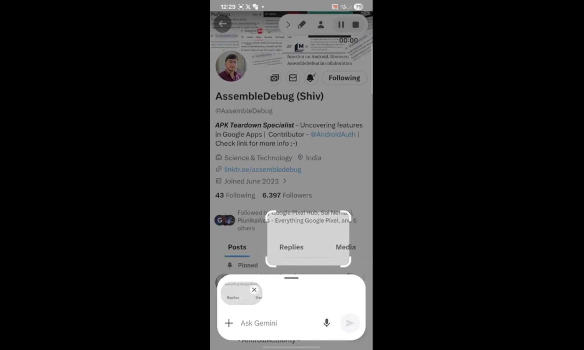 Screenshot of the new Gemini tool that might replace Circle to Search.